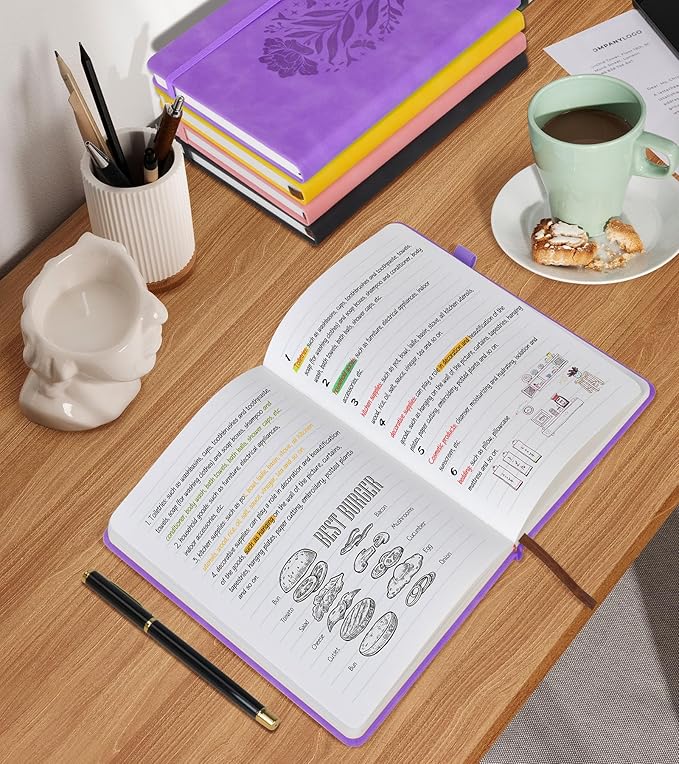 Lined Journal Notebook for Women, A5 200 Pages Hardcover Leather Journals for Writing, Thick Daily Journaling, College Ruled Notebooks for Work School, Note Taking, Business 5.75'' X 8.38'' Purple