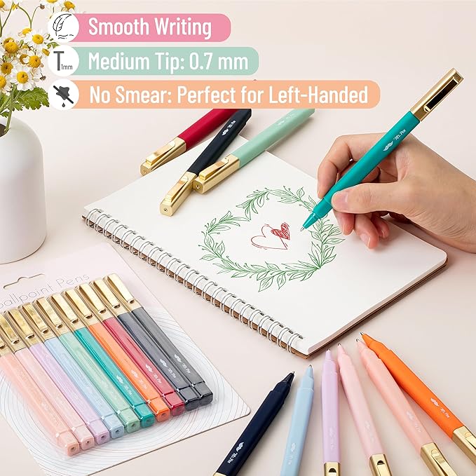 Mr. Pen- Aesthetic Pens, 10 Pack, Assorted Colors, Fast Dry, No Smear Bible Pens Bleed Through, Fine Point Pen, Ballpoint Ballpoint, Tip for Note Taking, Aesthetic, (OOYC012M203)