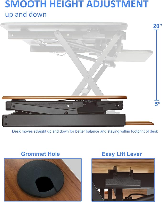Rocelco 40" Large Height Adjustable Standing Desk Converter with Dual Monitor Stand BUNDLE - Quick Sit Stand Up Computer Workstation Riser - Retractable Keyboard Tray - Teak (R DADRT-40-DMS)