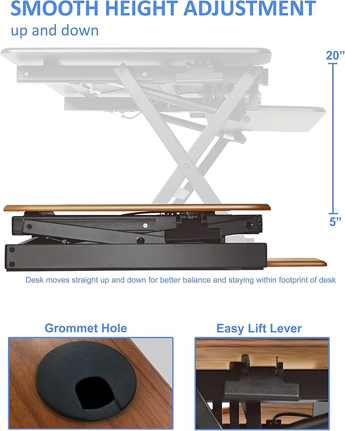 Rocelco 40" Large Height Adjustable Standing Desk Converter with Dual Monitor Mount BUNDLE - Quick Sit Stand Up Computer Workstation Riser - Retractable Keyboard Tray - Teak Wood Grain (R DADRT-40-DM2)