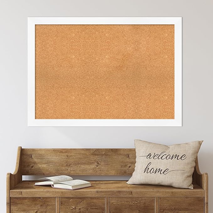 Amanti Art Natural Cork Board for Wall, 29x41 Vision Board with White Frame, Large Corkboard Office Decor for Home Organization, Modern Corkboard Pinboard to Display Items for Home Organization in
