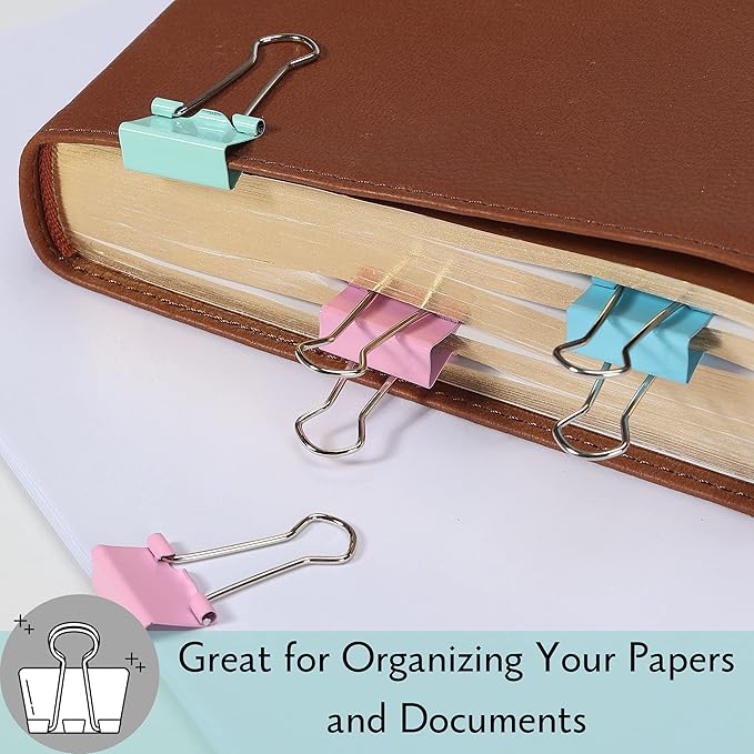 Mr. Pen Pastel Binder Clips, 50 Pack, 0.75 in, Pastel Color, Small Paper Clips, Office Clips