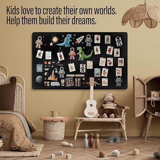 Large Bulletin Board 60 x 36 Inches - Foldable Felt Bulletin Board for Wall, Cork Board Alternative with 100 Color Pins & 12 Note Pads, Vision Board - Black