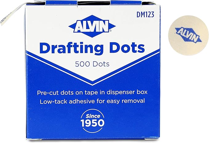 ALVIN Drafting Dots Model DM123 Low Tack Adhesive, Ideal for Drafting, Tracing, Drawing, and Household Use, Easy Removal with No Residue - 500 Dots, 7/8-inch Diameter