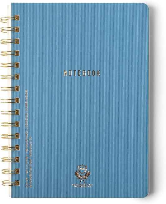 DesignWorks Ink 6" x 8.25" Classic Blue Textured Paper Twin Wire Spiral Notebook Journal with 160 Lined Pages for Work, Writing, Journaling