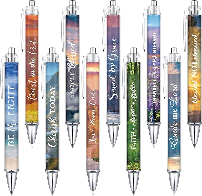 Tinlade 10 Pcs Christian Pens for Women Religious Ink Pens Easter Gifts Inspirational Quotes Bible Verse Ballpoint Funny Office Supplies for Women Men Coworker(Landscape)