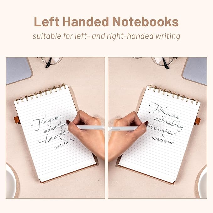 Yoment Top Spiral Notebook 240 Pages Leather Steno Pads 6x9 Top Bound Spiral Notepad 100 GSM College Ruled Notebook Left Handed Notebooks for Work School Office, Brown