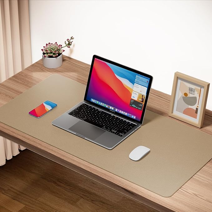 Boutilon Leather Desk Pad 24"x 14" Non-Slip Mouse Pad,Office Desk Mat,Waterprooft PU Leather Desk Blotter,Desk Pad Protector,Desk Writing Pad for Home Office Decor (S-Beige)