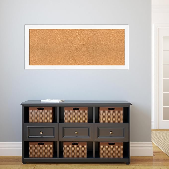 Amanti Art Natural Cork Board for Wall, 21x49 Vision Board with White Frame, Oversize Corkboard Office Decor for Home Organization, Modern Corkboard Pinboard to Display Items for Home Organization in