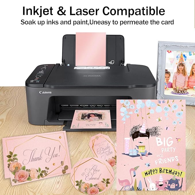 24 Sheets Pink Shimmer Cardstock 8.5 x 11 Iridescent Paper, Goefun 80lb Card Stock Printer Paper for Invitations, Valentines Day, Crafts, DIY Cards