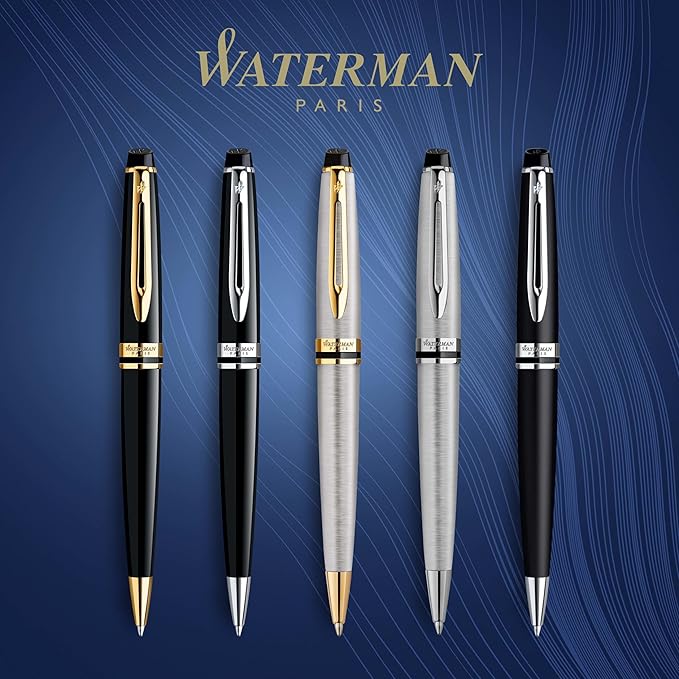 Waterman Expert Ballpoint Pen, Gloss Black with Chrome Trim, Medium Tip, Blue Ink, Luxury Pen in Gift Box, Great Gift for Coworker
