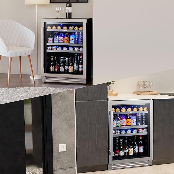 Ca'Lefort 24 Inch Beverage Refrigerator, 180 Can 34°F -54°F Beverage Fridges, Drink Fridge with Glass Door 3 LED Beverage Coolers Built in or Freestanding, Perfect for Home/Kitchen(5.65 cu.ft)