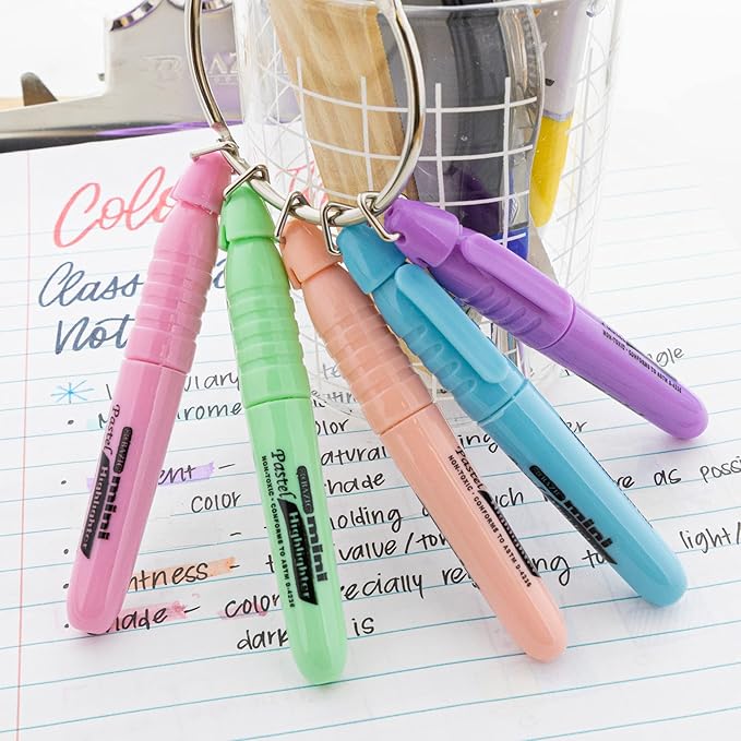 BAZIC Mini Highlighter Pen Pastel Color, Chisel Tip Broad Fine Line Highlighters Unscented (5/Pack), 144-Packs