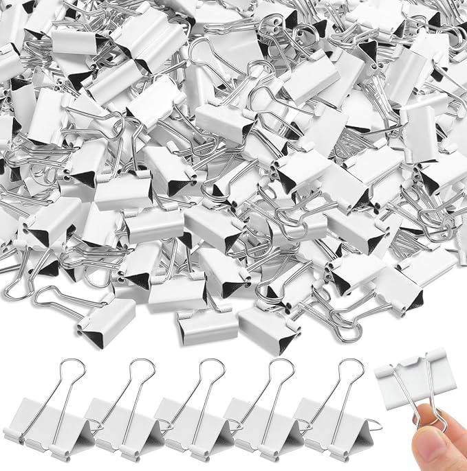 Jetec 200 Pack 0.75in/19mm White Metal Binder Clips Bulk Medium Reusable Fold Back Binder Clips Paper Clamps Spring Steel Sturdy for Home School Office Supplies