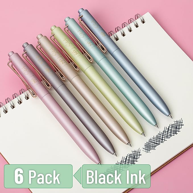 Mr. Pen- Retractable Gel Pens, 6 Pack, Black Ink Gel Pens Fine Point, Metallic Colorful Barrels, Retractable Pens, Gel Ink Pens, Aesthetic Pens for Journaling Fine Tip Pens
