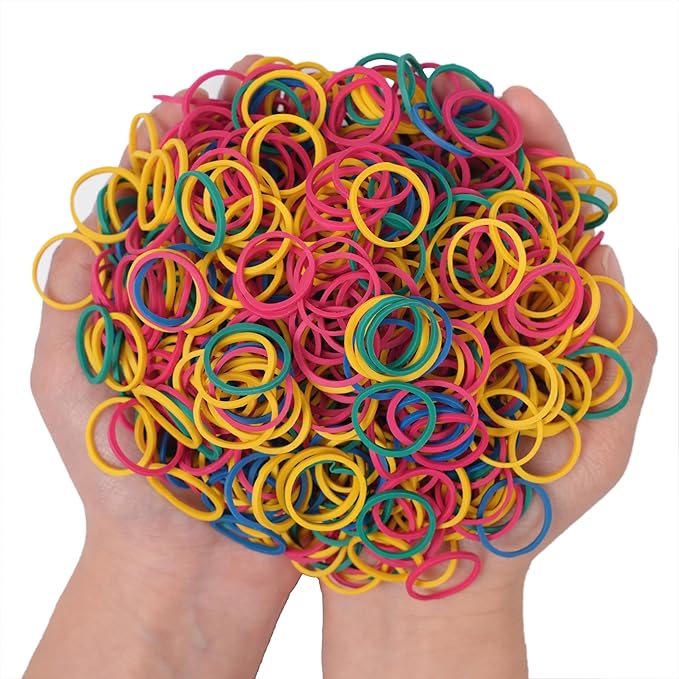 Rubber Bands Small Mini Elastic Band Yellow Blue Green Red 1300pcs Rubber Band 1.2inch Office Supplies Home Inside Diameter 0.63in (Multicolour)