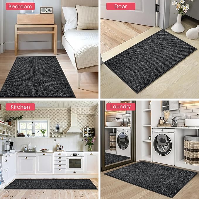 Kuyal Front Door Mat, 4'x6' Indoor Outdoor Entrance Mat, Commercial Floor Mats Inside Outside Entrance, Heavy Duty Durable Welcome, Rubber Backing Non Slip Outdoor Mats for Entryway,Black