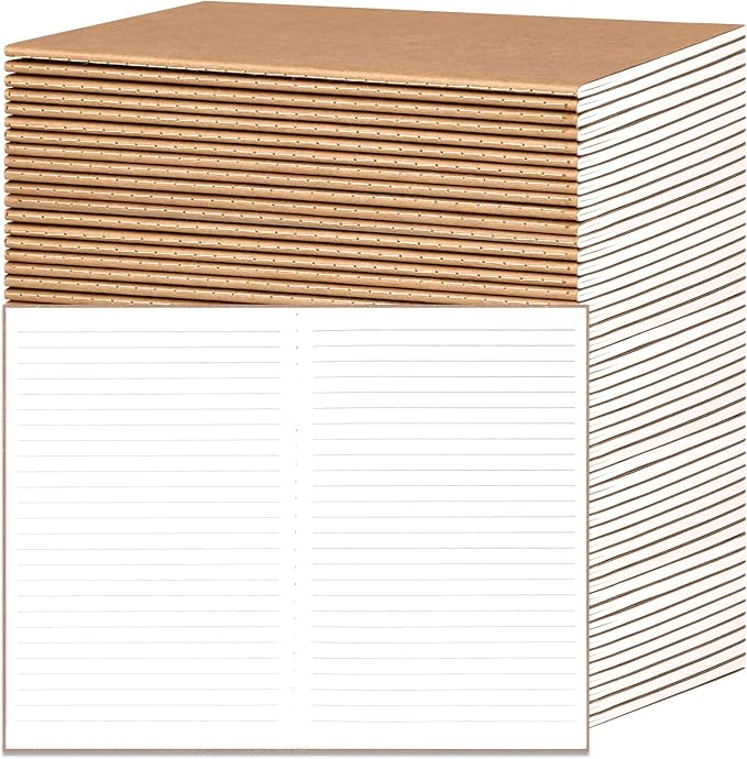 EOOUT 48 Pack A5 Lined Kraft Notebooks, Travel Journals Bulk 8.3x5.5in College Ruled Subject Notebooks 30 Sheets 60 Pages for Writing School Office Supplies