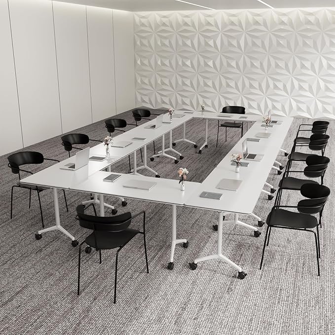 Conference Table,Folding Conference Room Tables Portable Rolling Conference Training Table with Silent Wheels,Mobile Meetings Flip Top Tables for Offices Classrooms Meeting Room (6Pack 55.1in)