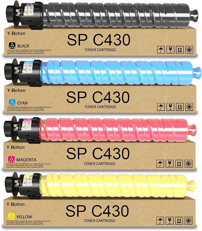 High Yield SP C430A C440DN Toner Cartridge Replacement for Ricoh 821105 821106 821107 821108 with Aficio SP C430A C440DN C430DN C431DNHT C431DNHW Printer(4 Pack Black Cyan Magenta Yellow)
