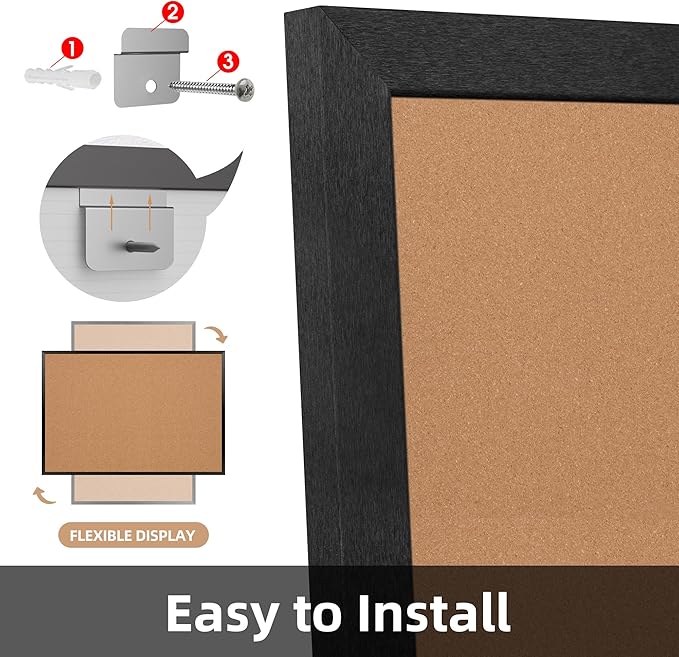 Board2by Extra Large Cork Bulletin Board 60" X 48", Black Wood Framed 5'x4' Corkboard for Wall, Wall Mounted Notice Pin Board with 18 Push Pins for School, Home & Office