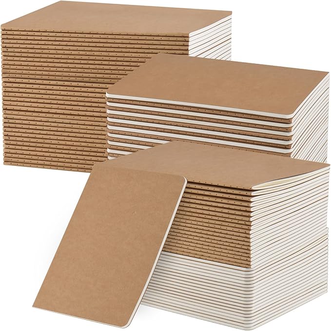 ZCZN 100 Pack A5 Kraft Notebooks Bulk, 8.15x5.5 Inches Lined Paper Journaling Notebooks, Notebooks for Work, Composition Notebooks for School, Journal Notebooks for Office, 60 Pages