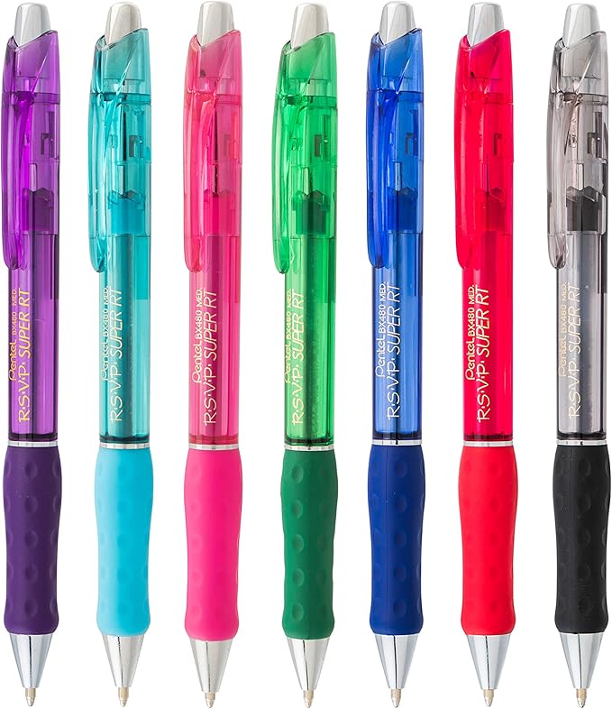 Pentel RSVP Super RT Ballpoint Pen, (1.0mm) Medium Line, Assorted Ink (ABCD), 4-pk - BX480BP4M