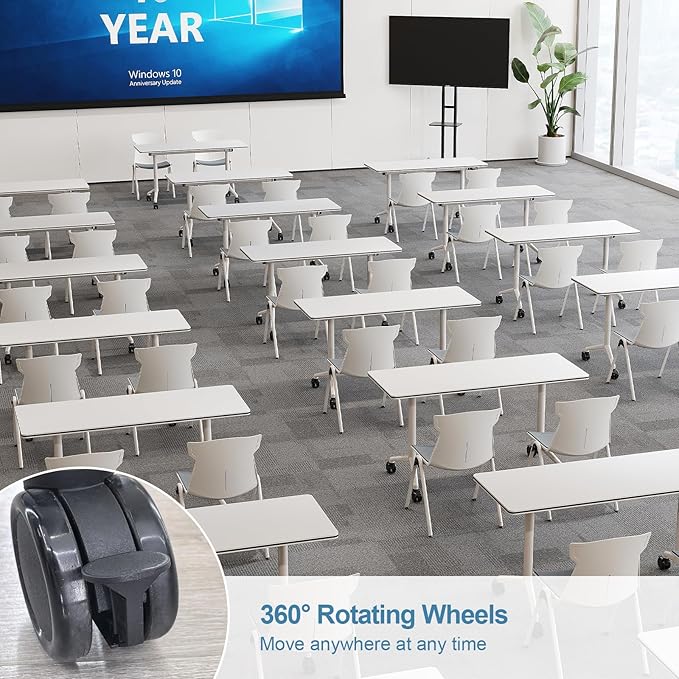 Folding Conference Room Tables 6 Pack, Foldable Modern Mobile Meeting Table Desk Training Table 6FT Large Rolling OfficeTable for Conference Training Classroom (4, 63" * 23.6" * 29.5")