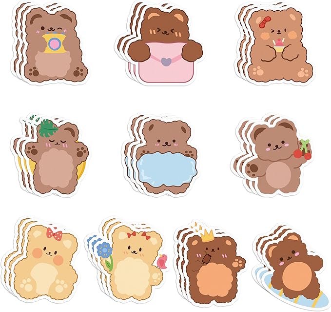 30 Pack Cute Bear Sticky Notes, Total 600 Sheets, Cartoon Bear Shaped Self Sticky Notepads Animal Memo Pads for Office School Student Kids Class Birthday Party Favors Goodies Bag Fillers