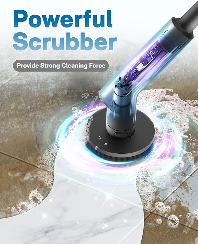 HOTO Electric Spin Scrubber, IPX7 Full Body Waterproof Bathroom Shower Cleaning Brush, Shower Scrubber Brush with Long Handle, 6 Brush Heads, Power Scrubber for Shower, Bathroom, Floor, Tile