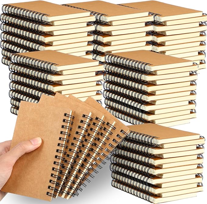 Jutom 150 Pcs Small Spiral Notebooks Memo Pads 3x5 Bulk Small Pocket Notebooks Mini Notepads with Lined Pages Mini Journals for Office Back to School Work Writing Supplies, 120 Pages (Kraft Color)