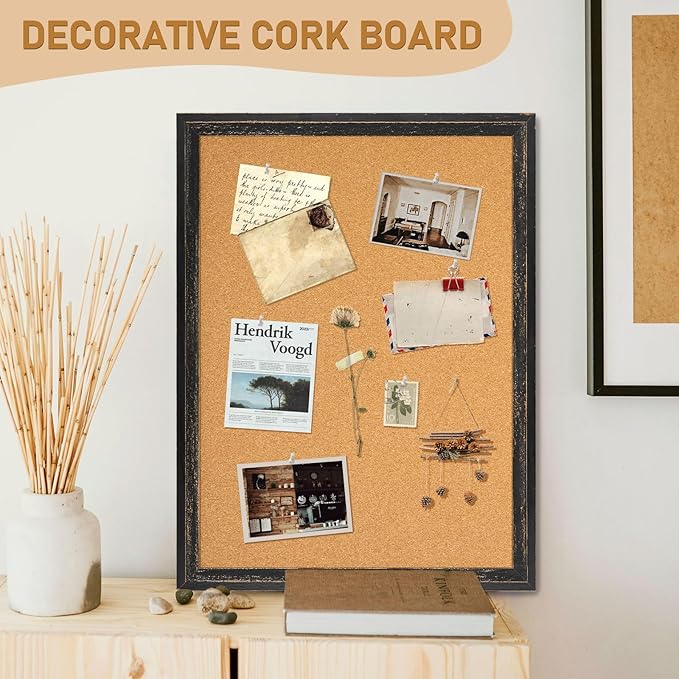 DOLLAR BOSS Cork Board for Office 36 X 24 Inches Cork Boards for Walls Bulletin Board, Decorative Hanging Pin Board Rustic Wooden Frame Vision Board Cork Notice Board for Office Home Decor, Black