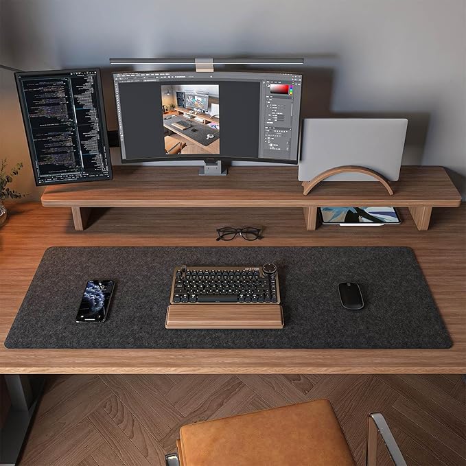 Felt Desk Mat | Computer Mat for Desk(36x12Inches) | Large Felt Mouse Pad and Keyboard Mat | Desk Protector for Office | Dark Gray