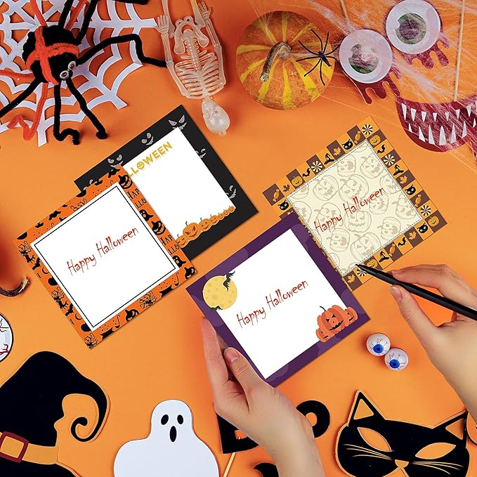 9 Pieces Halloween Sticky Note Self-Adhesive Halloween Note Pads with Spider Pumpkin Bat Eyeball Halloween Memo Notes for Halloween School Office Home Students Teachers Presents 50 Sheets Each