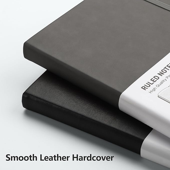 RETTACY Journaling Notebooks, A5 Lined Notebook Journal with 320 Numbered Pages, 5.7'' × 8.3'', Medium Size, Journal Notebook for Writing, Work, Leather Hardcover, 100 GSM Thick Paper (Gray)