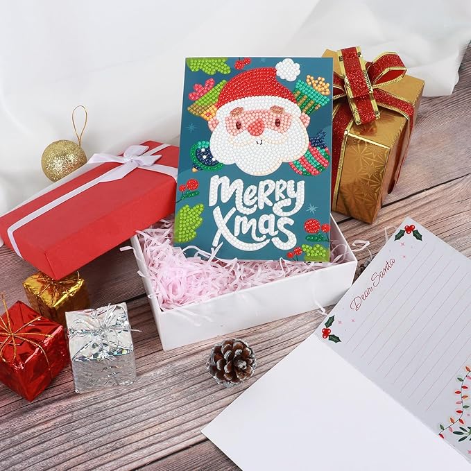 6 Pack 5D Diamond Art Painting Christmas Greeting Card Kits Paint with Diamonds Christmas Greeting Cards with Envelope Christmas DIY Crafts for Holiday, Friends and Family Creative Gift