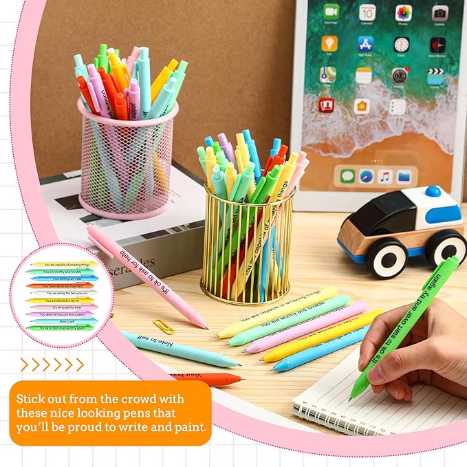 50 Pcs Gel Ink Pens Motivational Inspirational Quote Pen Retractable Rolling Ball Smooth Writing for Coworkers Supplies Office Home(Stylish Color,Mental Health Reminders)