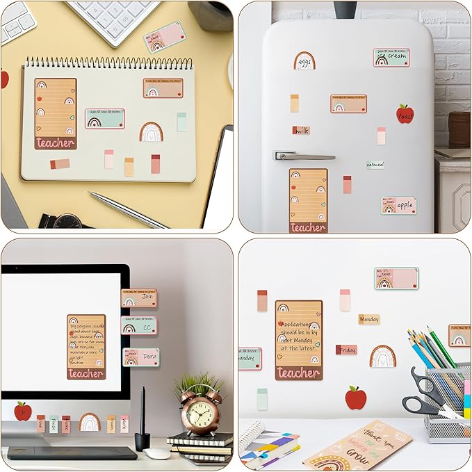 Boho Themed Teacher Sticky Notes Set, 550 Sheets, Thank You for Helping Me Grow Self-Stick Note Pads Teacher Appreciation Gift Writing Memo Pads Page Marker Back to School Supplies (Brown)