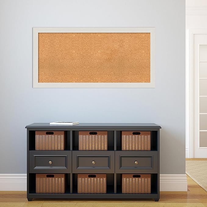 Amanti Art Natural Cork Board for Wall, 23x47 Vision Board with White Frame, Oversize Corkboard Office Decor for Home Organization, Country Rustic Corkboard Pinboard to Display Items for Home