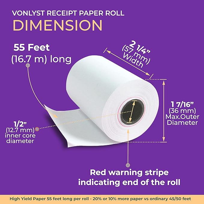 Thermal Paper Roll 2 1/4 x 55 for Verifone Vx520 Ingenico ICT220 ICT250 FD400 (30 rolls)