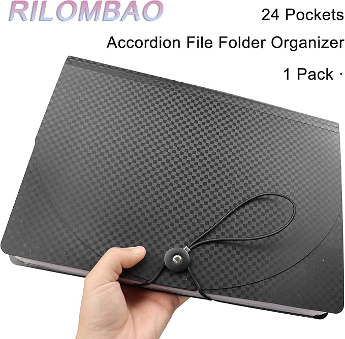 24 Pockets Accordion File Folder Organizer, Expandable Document Paper Receipt Bill Organizer with Color-Coded Tabs, Checkered Organ Bag Design - Letter/A4 Size for Home, Office, School, 1PCS