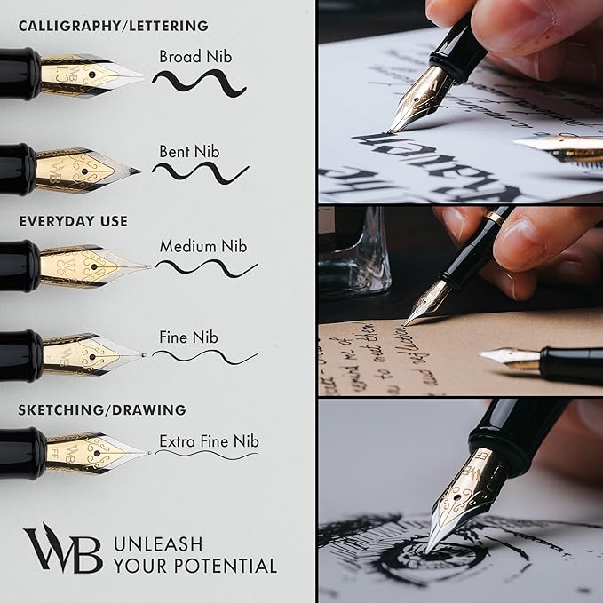 Wordsworth & Black Fountain Pen Set, 18K Gilded Broad Nib, Includes 24 Pack Ink Cartridges, Ink Refill Converter & Gift Box, Gold Finish, Calligraphy, [Imperial Blue], Perfect for Men & Women
