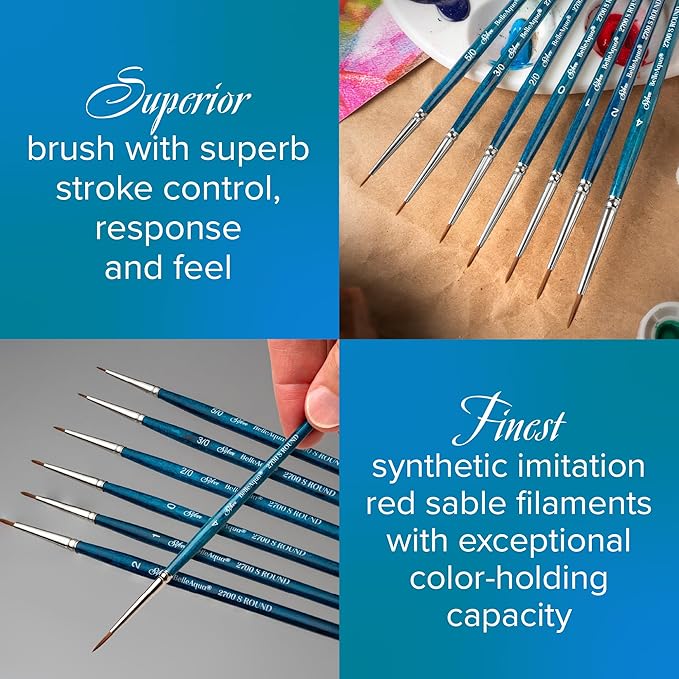 Silver Brush Limited BA-2751S BelleAqua Endless Expression 11pc Round Watercolor Brush Set, Professional Soft Synthetic Red Sable Round Paint Brush Set, Sizes 5/0, 3/0, 2/0, 0, 1, 2, 4, 6, 8, 10, & 12