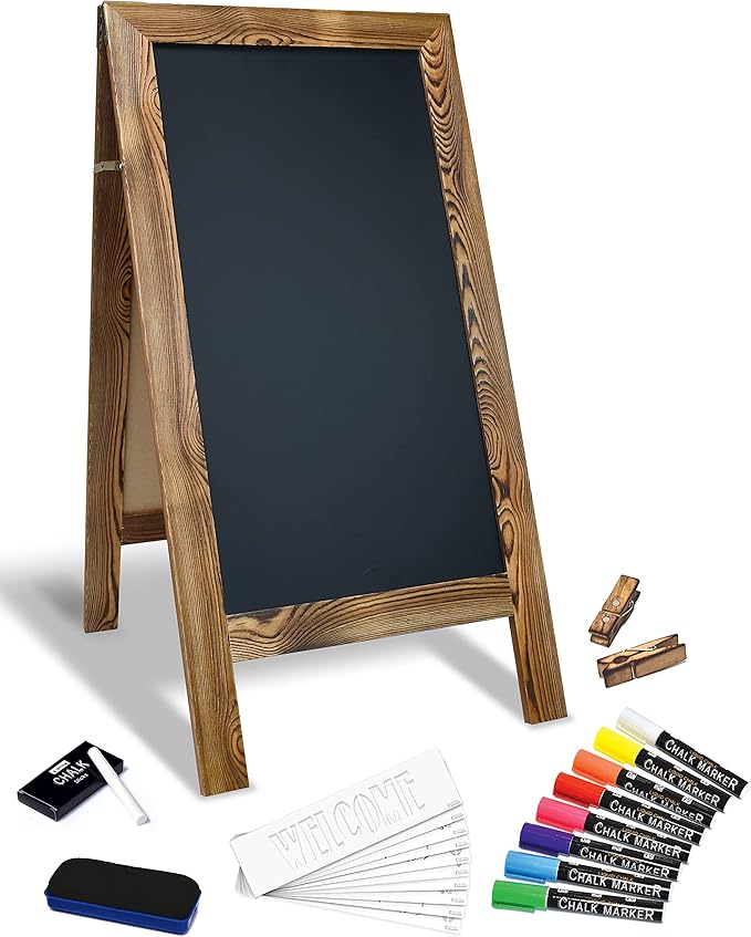Better Office Products Magnetic A-Frame Chalkboard Sign, Extra Large 20" x 40", Standing Chalkboard Easel, Deluxe Set with Multiple Accessories, Outdoor Sidewalk Sandwich Board Sign,(Rustic Brown)