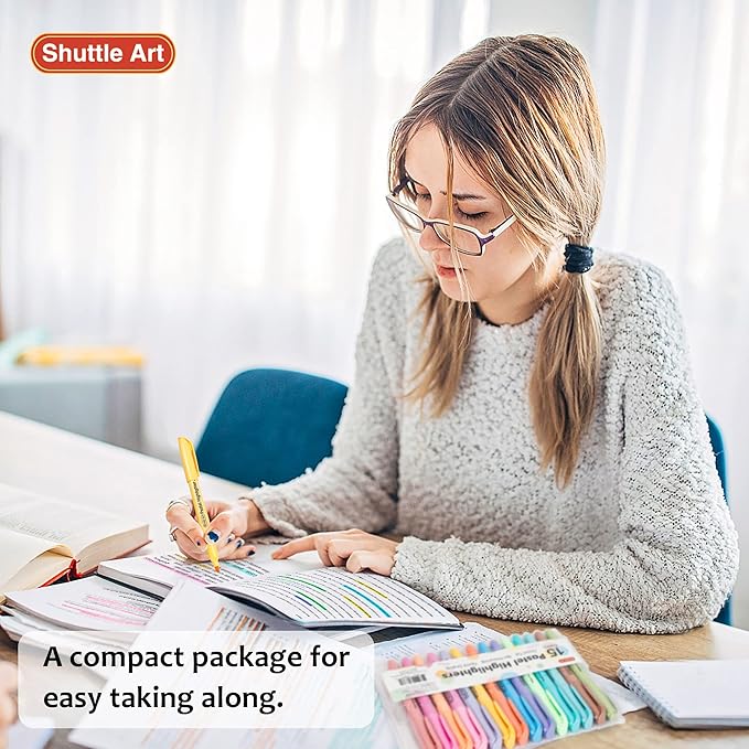 Shuttle Art Highlighters, 15 Colors Pastel Highlighter Pens Assorted Colors, Chisel Tip Dry-Quickly Non-Toxic Highlighter Markers for Adults Kids Highlighting in the Home School Office