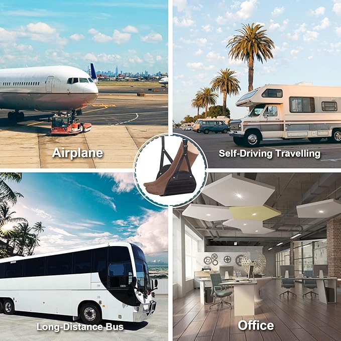 Airplane Foot Rest, Adjustable 2 Pack Airplane Foot Hammock for Plane Travel - Portable Travel Essentials, Relax Your Feet and Legs, for Long Haul Airplane Travel, Car Travel, Train and Office.