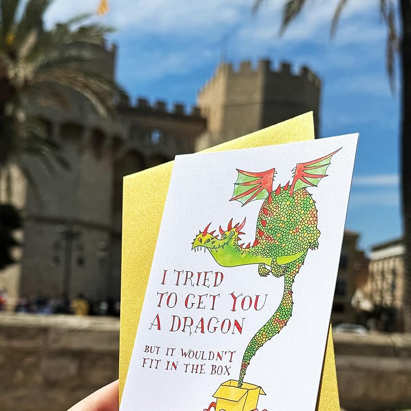 I Tried to Get You a Dragon Handmade Greeting Card, Fairy Tale Birthday, Funny Unique Dragon Magical Bday Gift for Boy, Girl, Fantasy Lover