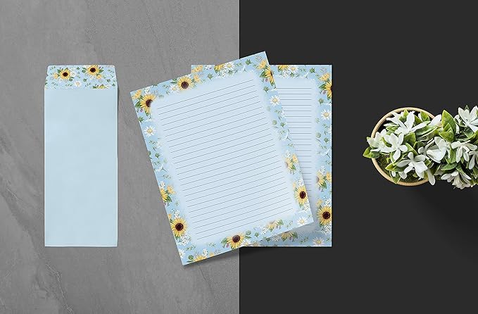 Better Office Products Floral Paper Stationery Set, 100 Piece Set (50 Lined Sheets + 50 Matching Envelopes), Letter Size 8.5 x 11 inch, 6 Designs, Double Sided/Lined Printing Paper,