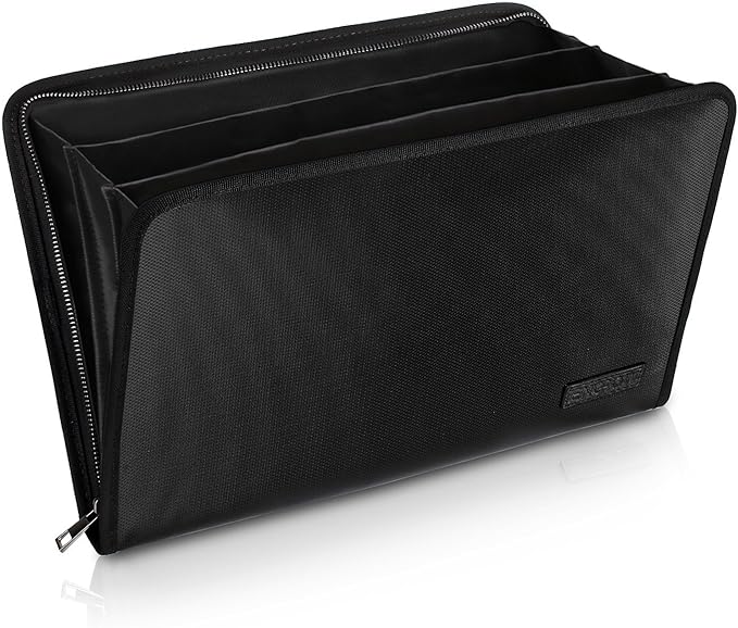 Expanding File Folder Important Document Organizer Fireproof & Waterproof Document Bag with A4 Size 3 Pockets Zipper Closure Non-Itchy Silicone Coated Portable Filing Wallet Pouch(14.3inx9.8inx1.6in)