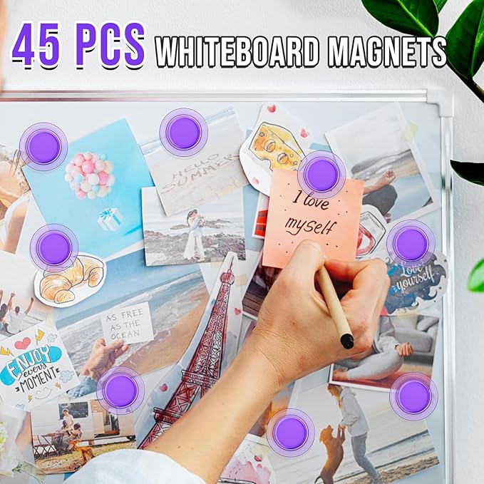 VNDUEEY 45 Pcs Round Whiteboard Magnets Fridge Magnets, Dry Board Refrigerator Magnet, Small Magnet Teacher Supplies for School, Home, Office Decorative(Purple, 3cm/1.18in)